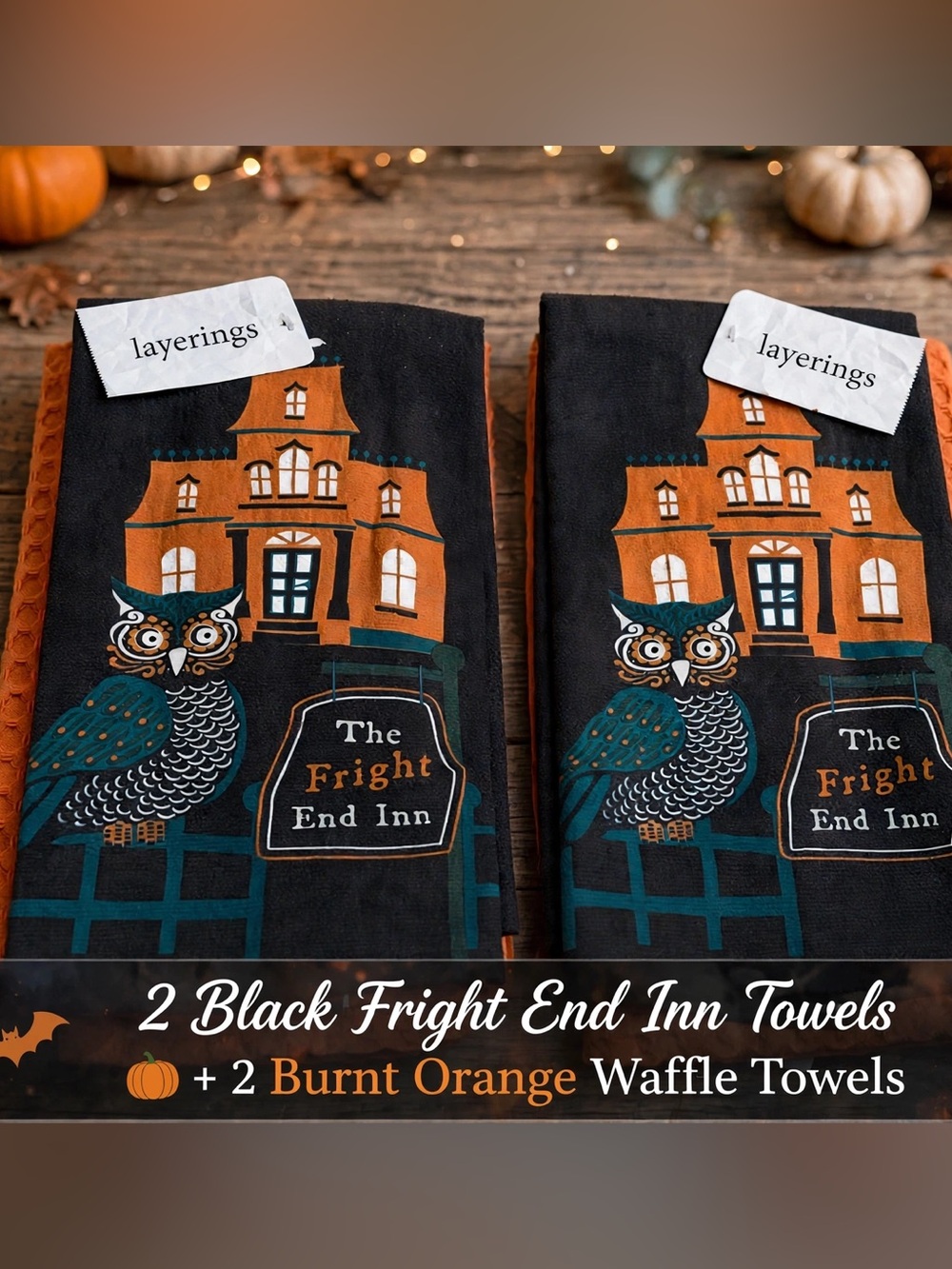 NWT 4Pc Halloween Layerings Towel Bundle Spooky Hotel Owl Summerween Decor